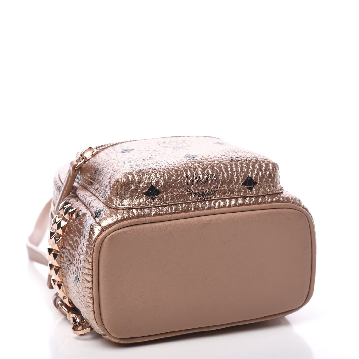 MCM Metallic Visetos Studded X-Mini Bebe Boo Backpack Champagne Gold 3 of 9