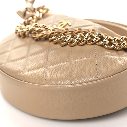 Chanel Shiny Caviar Quilted Bow Pouch Hobo Dark Beige 10 of 10
