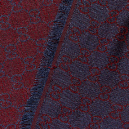 Gucci Wool Silk Monogram GGWeb Fringe Shawl Lacquer Sky Blue 4 of 4