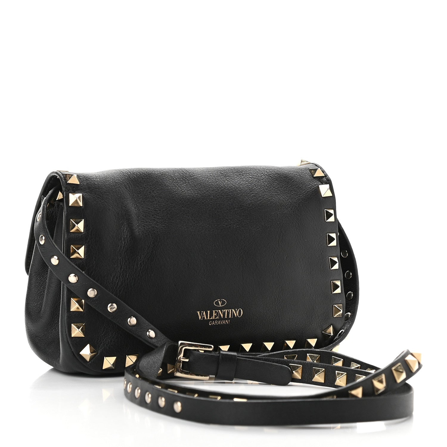 Valentino Garavani Vitello Mini Rockstud Flap Saddle Crossbody Bag Black 3 of 8