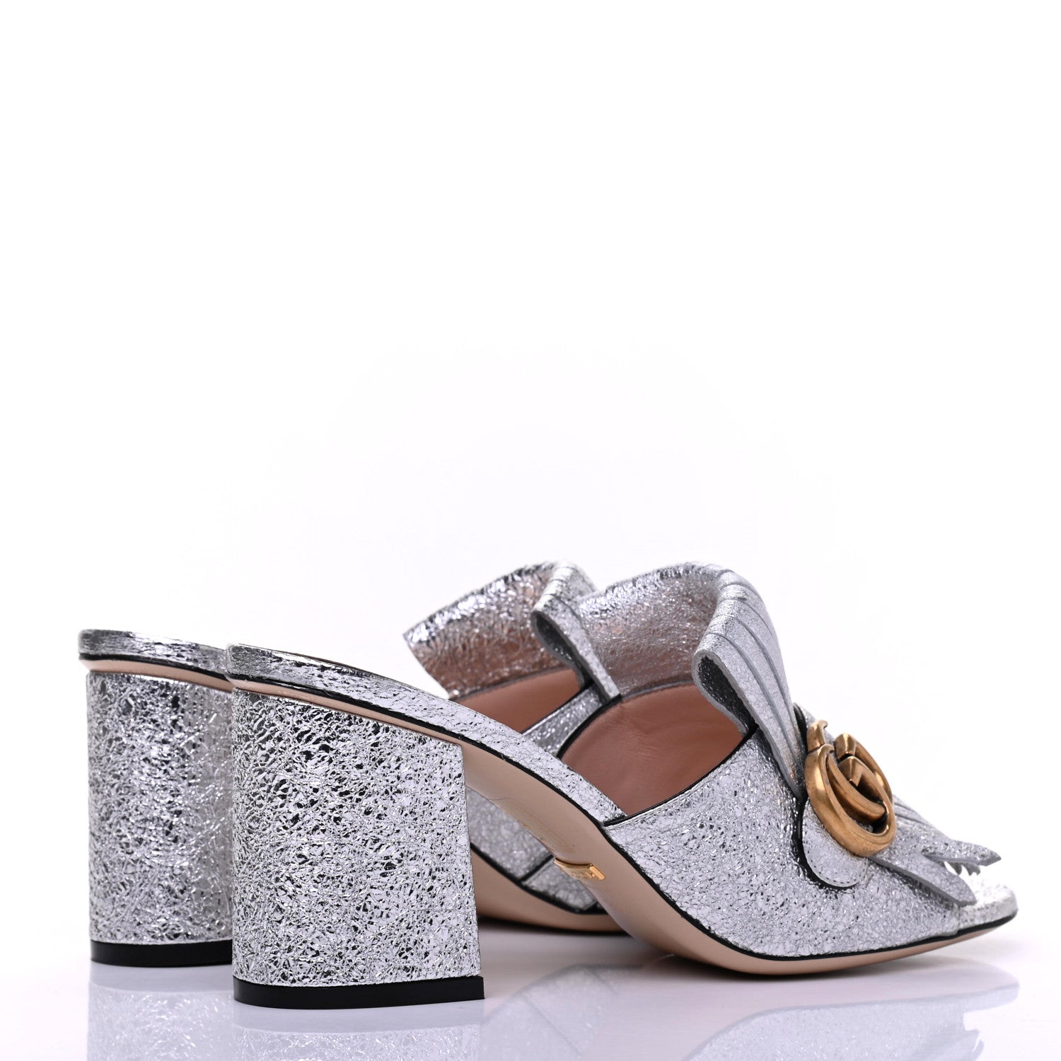 Gucci Galassia GG Marmont Fringe 75mm Slide Sandals 38.5 Argento 4 of 8