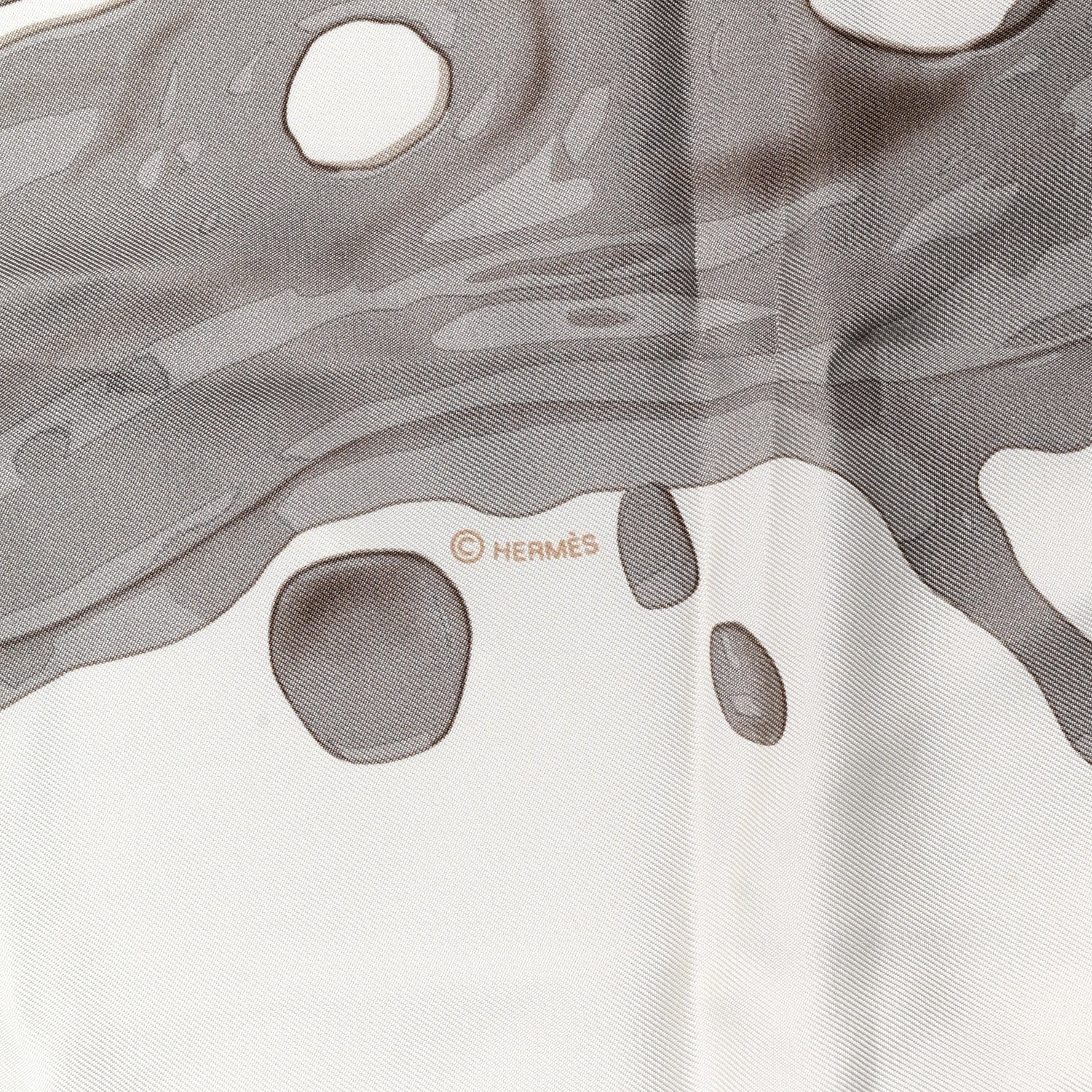 Hermes Silk Peinture Fraiche 90 White Sepia 3 of 7