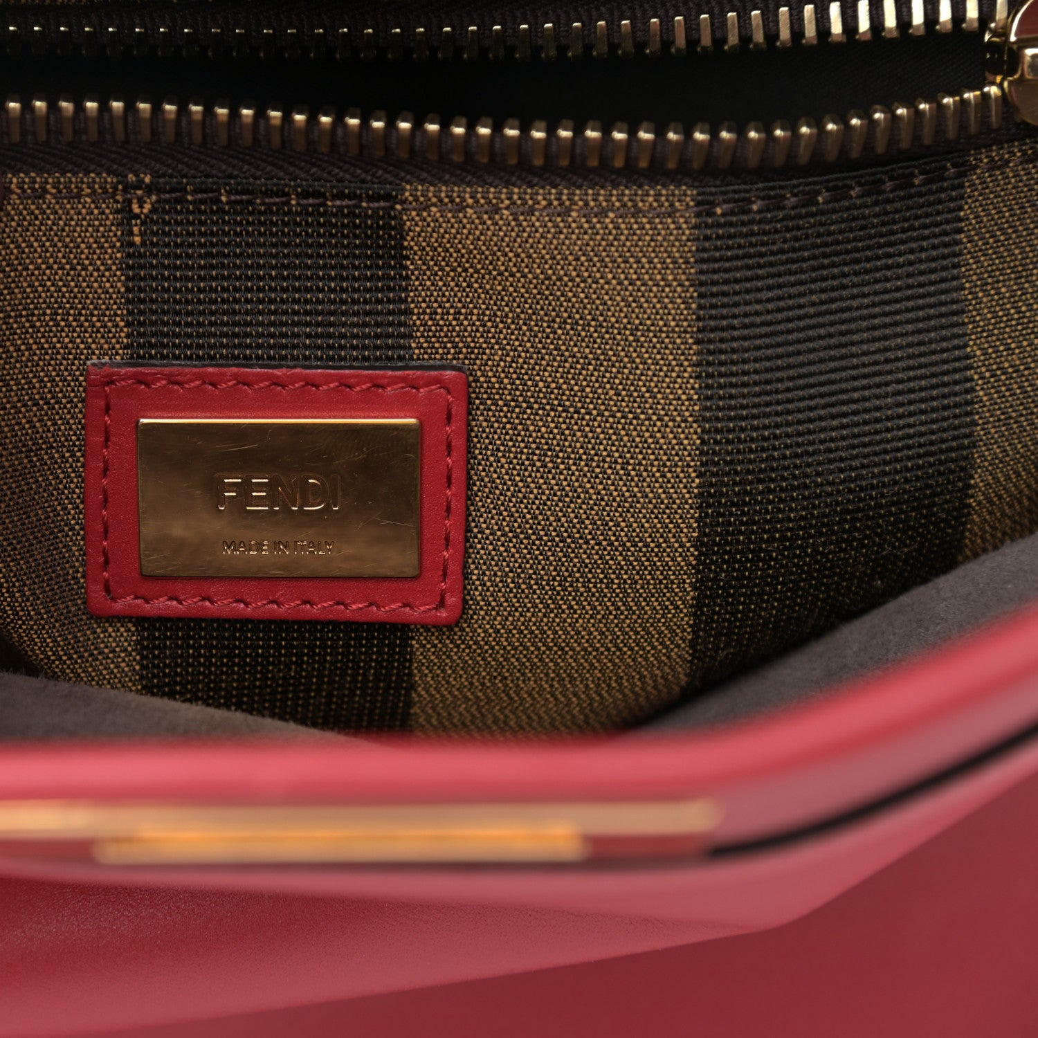 Fendi Vitello Morgan Fabric Jacquard Pequin Medium Peekaboo Iconic Satchel Mattone Tobacco Black 8 of 14