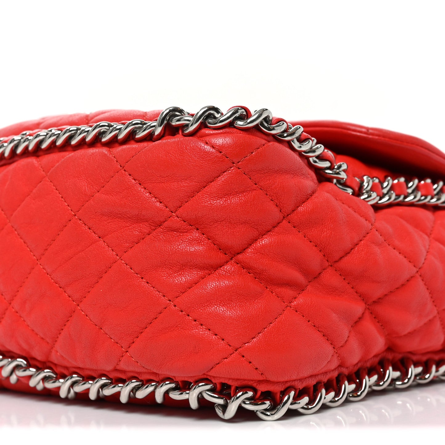 Washed Lambskin Quilted Maxi Chain Around Flap Red