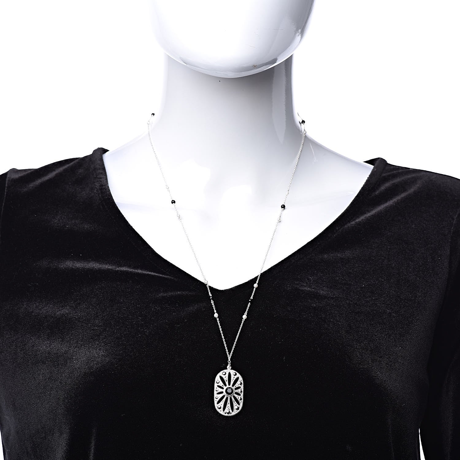 Tiffany Sterling Silver Black Onyx Pearl Ziegfeld Daisy Pendant Necklace 2 of 8
