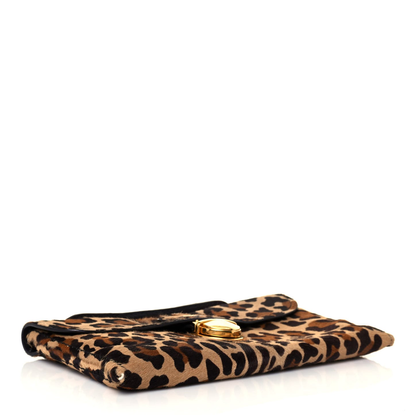 Calf Hair Leopard Print Pushlock Envelope Clutch Miele