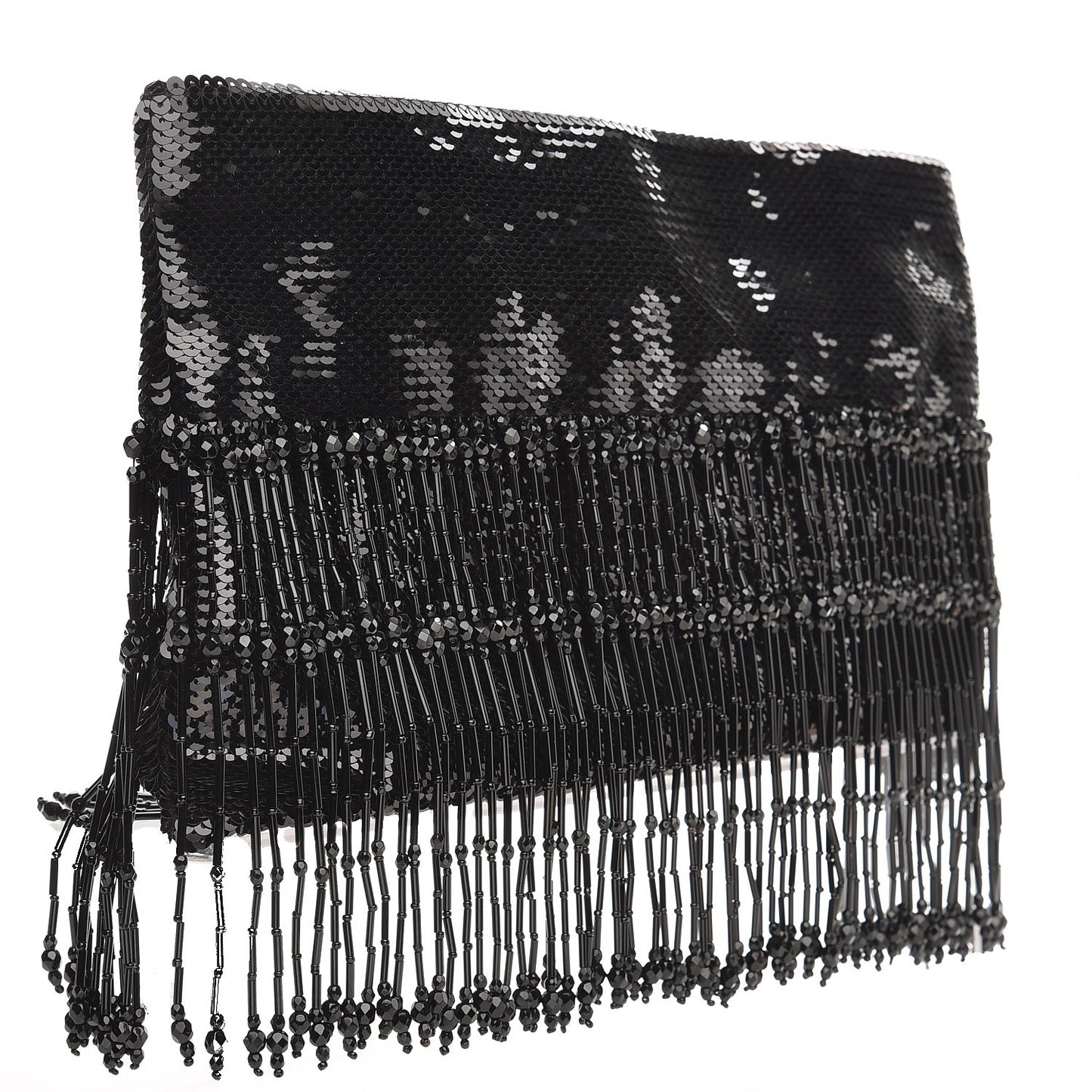 Sequin Beaded Flat Clutch Black