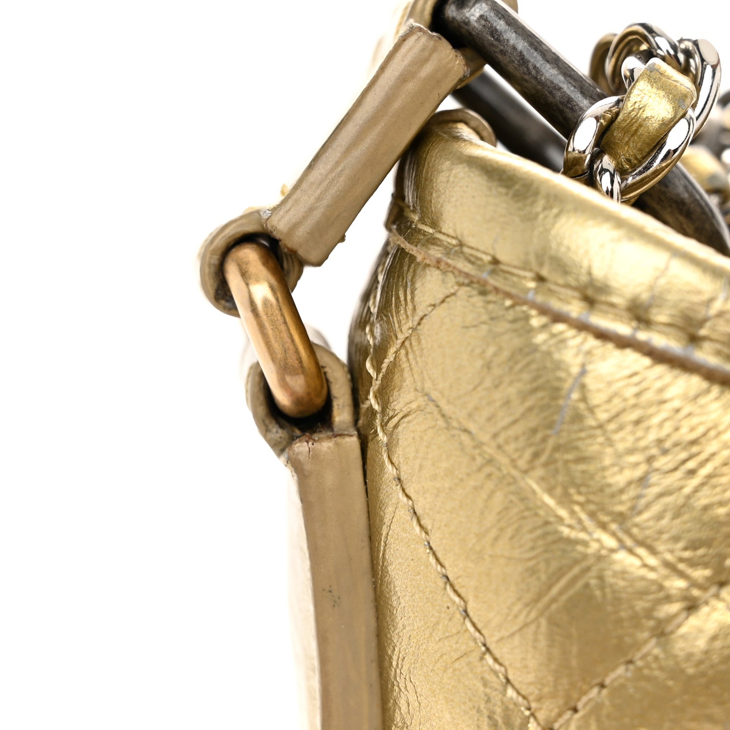 Metallic Aged Calfskin Quilted Small Gabrielle Hobo Gold