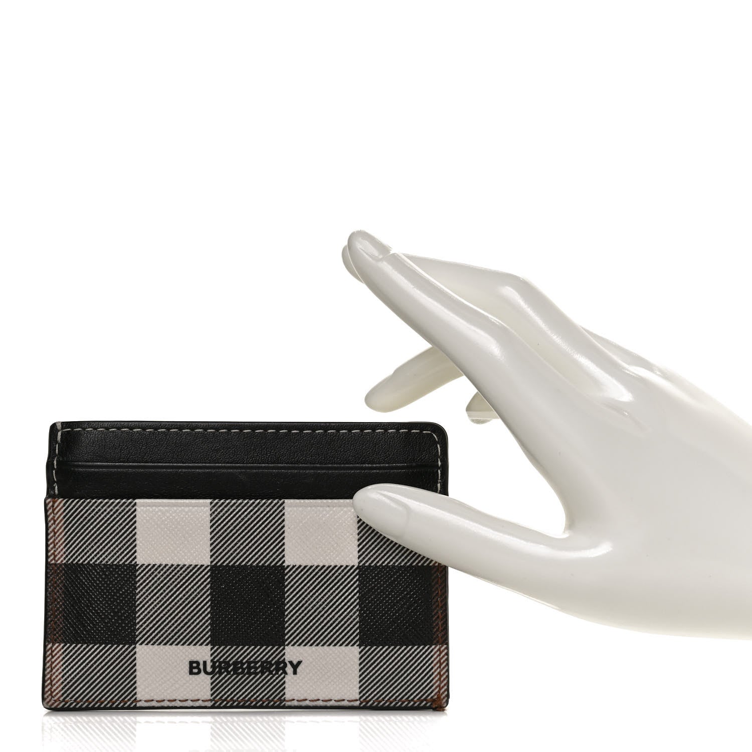 Burberry Calfskin E-canvas Kier Check Card Case Black White 2 of 11