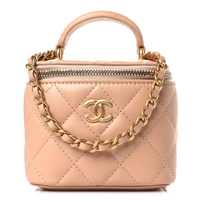 Chanel Lambskin Quilted Top Handle Mini Vanity Case With Chain Beige 1 of 9