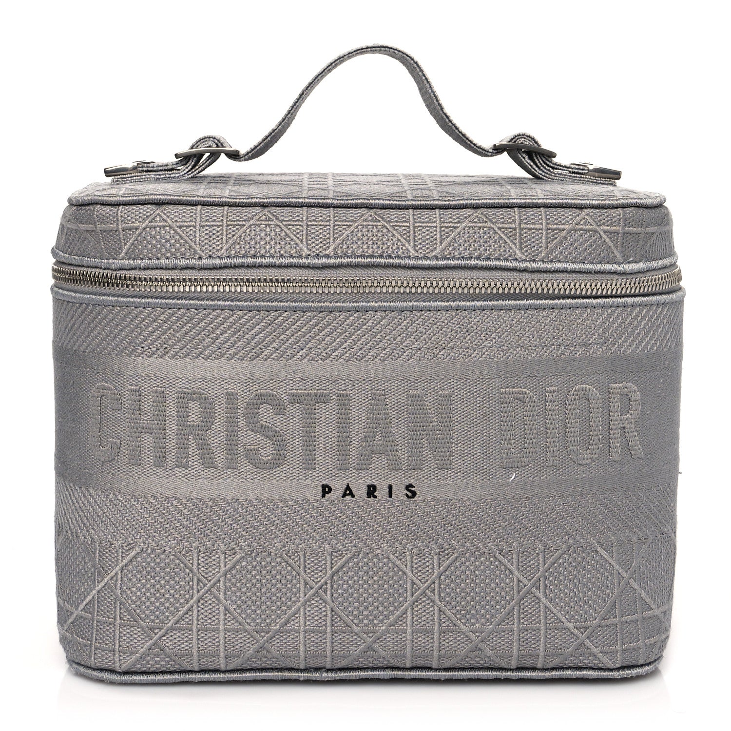 Christian Dior Canvas Embroidered Cannage Diortravel Vanity Case Grey 1 of 9