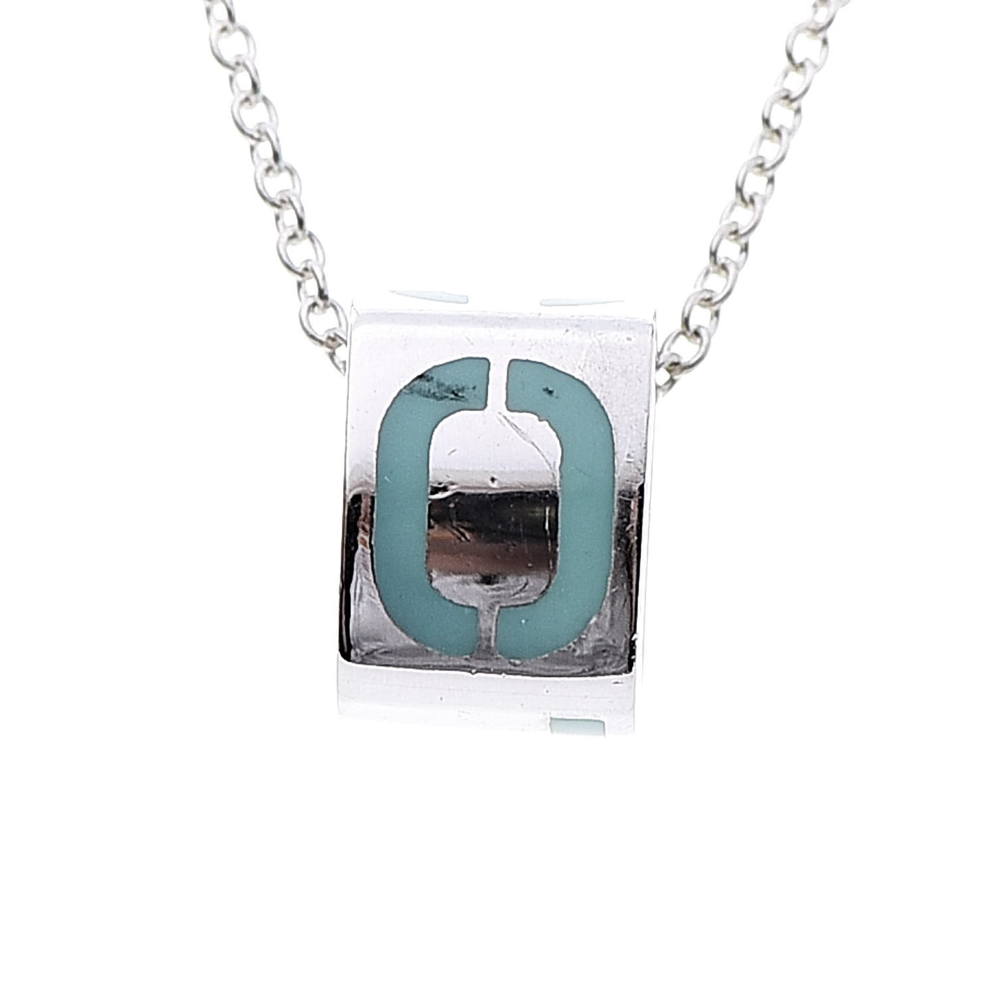 Sterling Silver Enamel Era T & Co. Square Pendant Necklace