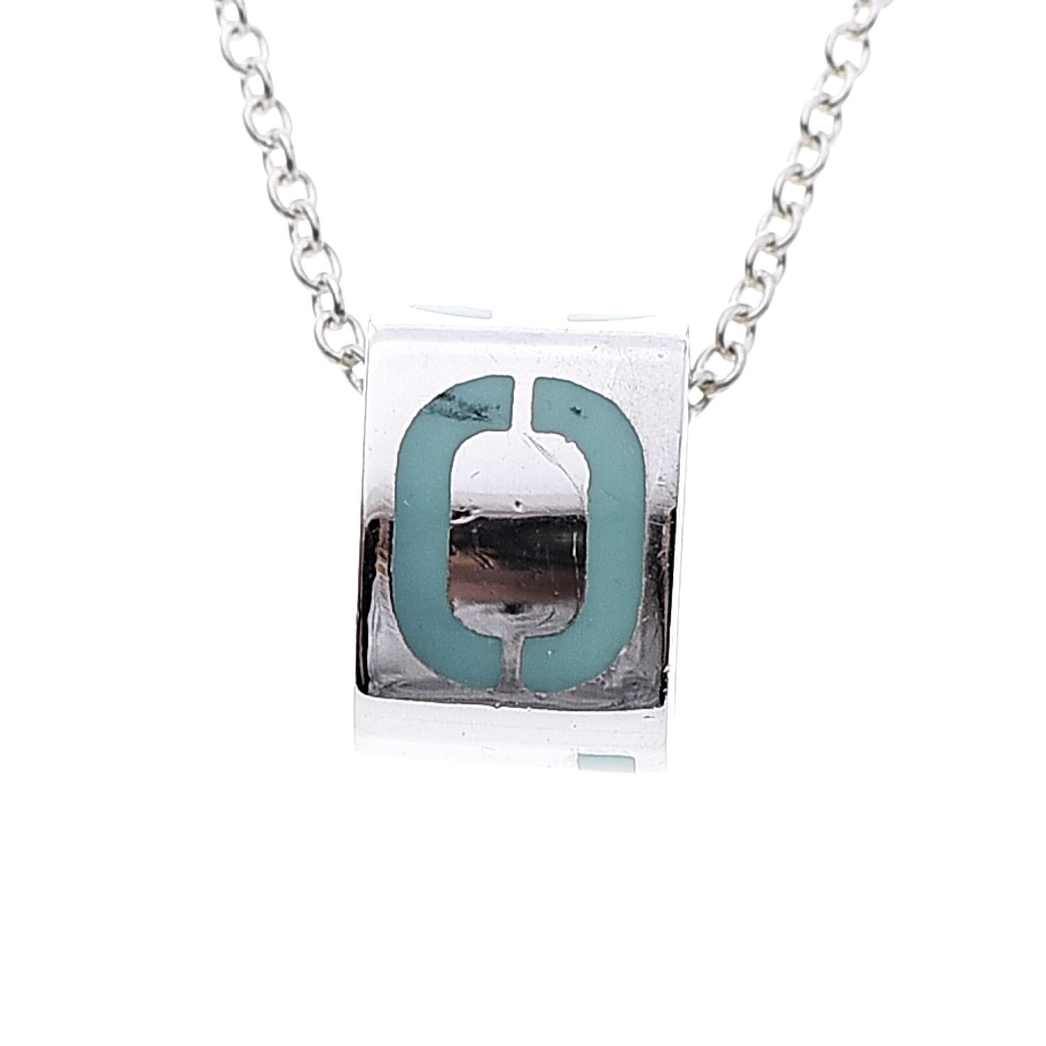 Tiffany Sterling Silver Enamel Era T & Co. Square Pendant Necklace 6 of 8