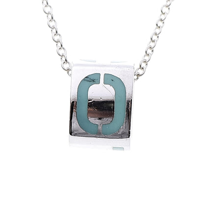 Tiffany Sterling Silver Enamel Era T & Co. Square Pendant Necklace 6 of 8