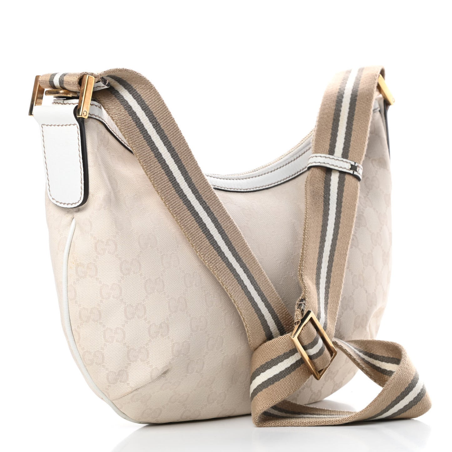 Monogram Web Medium Half Moon Hobo White