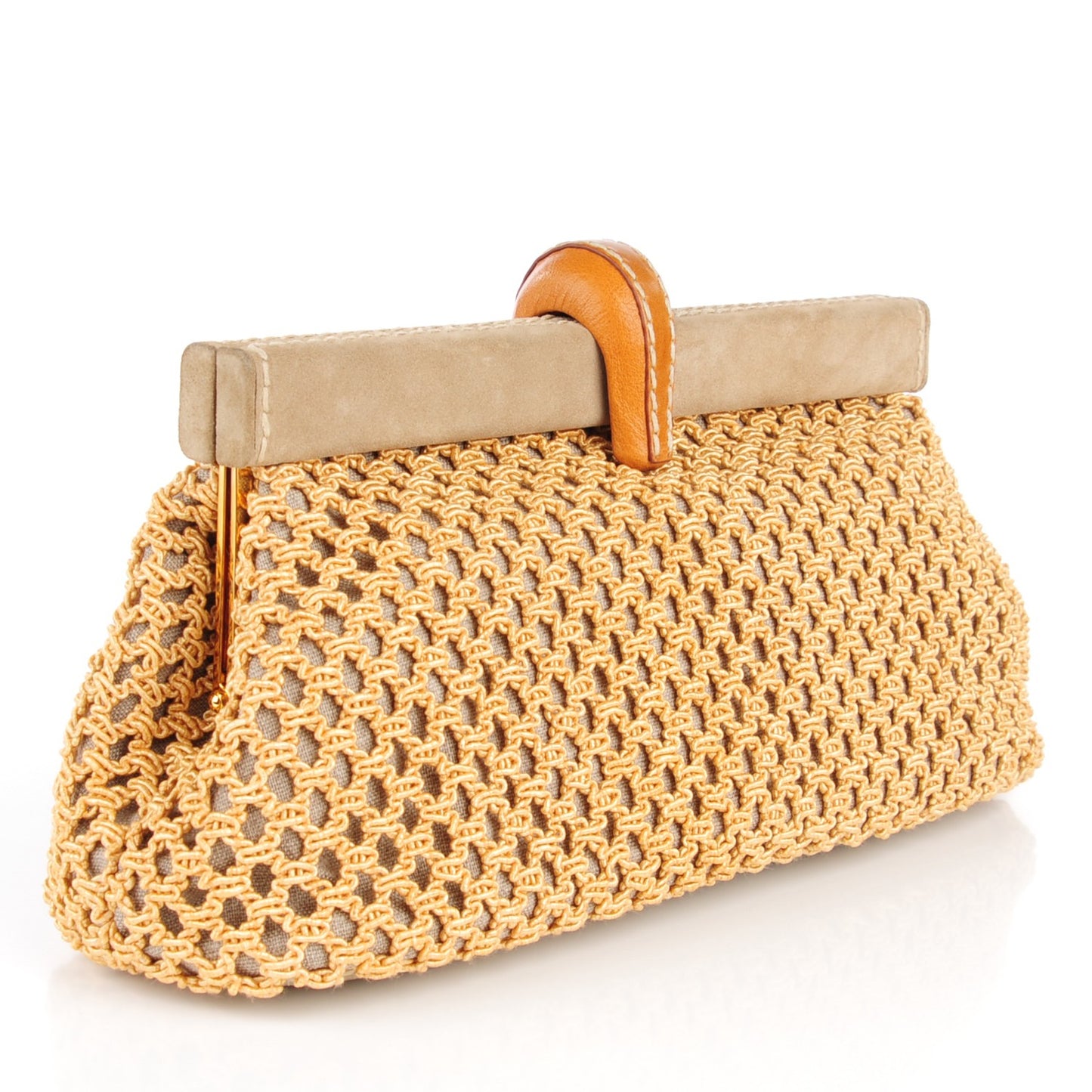 Canvas Silk Woven Rete Clutch Naturale