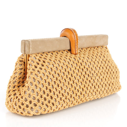 Prada Canvas Silk Woven Rete Clutch Naturale 3 of 8