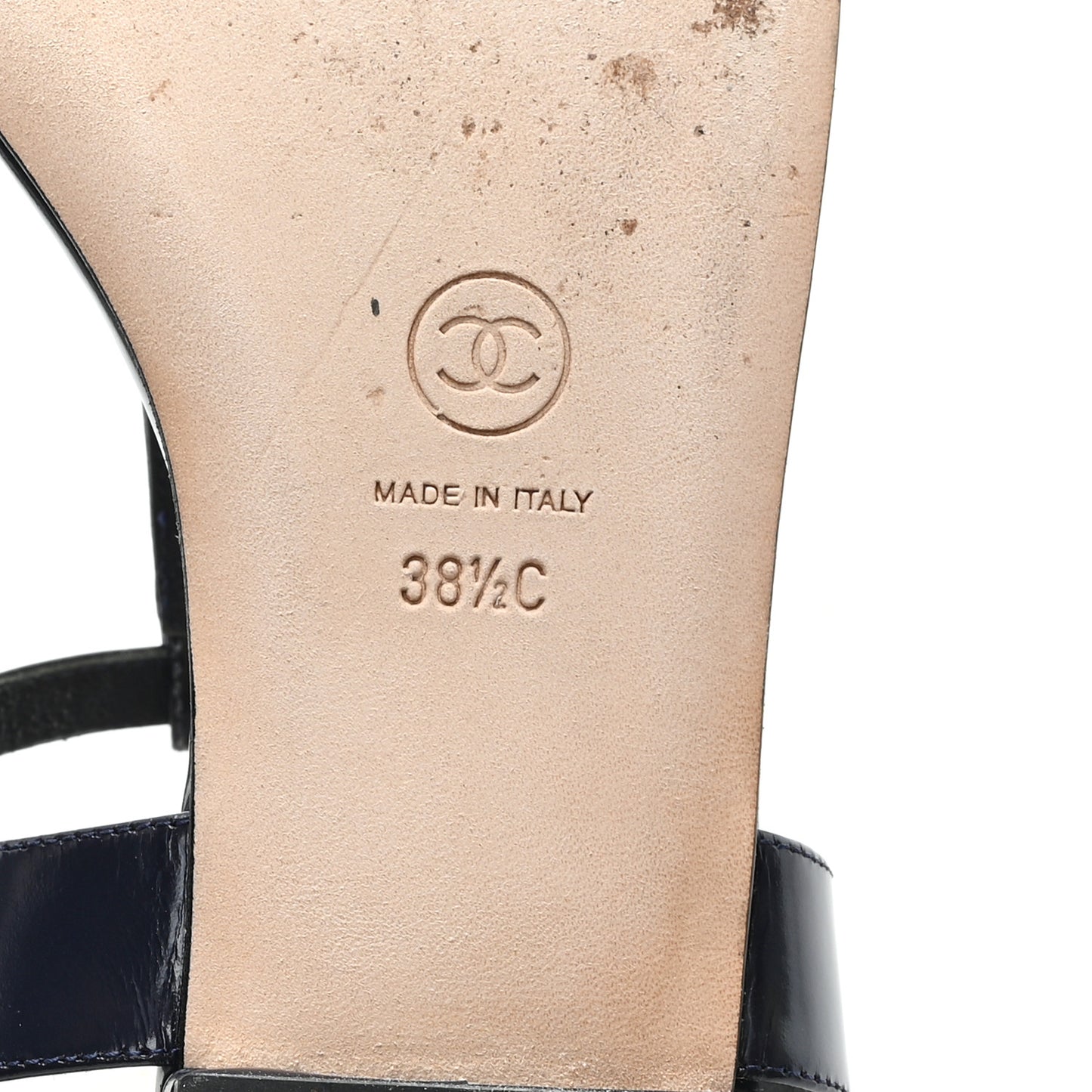 Patent Calfskin Logo Thong Sandals 38.5 Navy