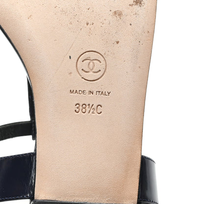 Chanel Patent Calfskin Logo Thong Sandals 38.5 Navy 7 of 8