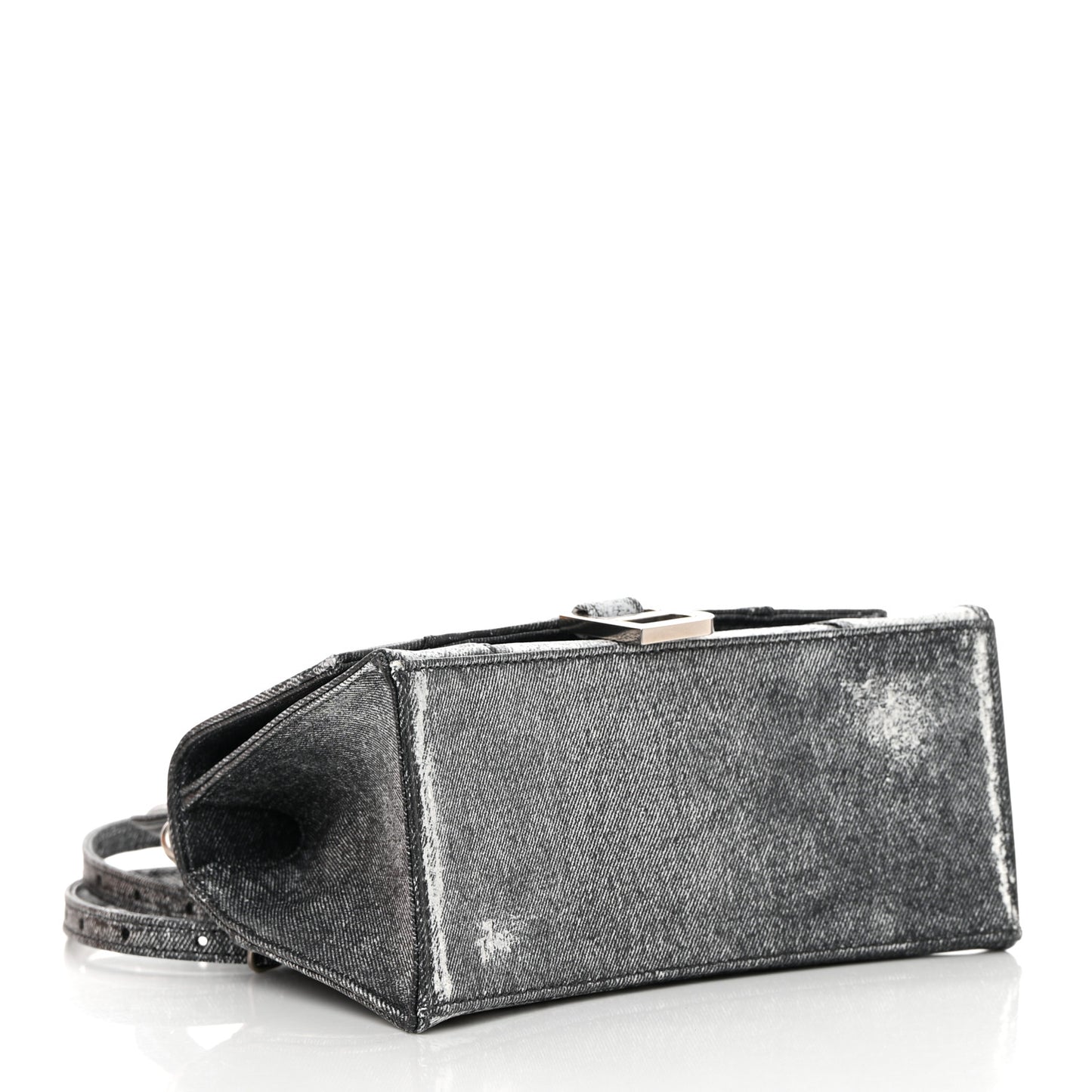 Nappa Denim Printed Small Hourglass Top Handle Bag Black
