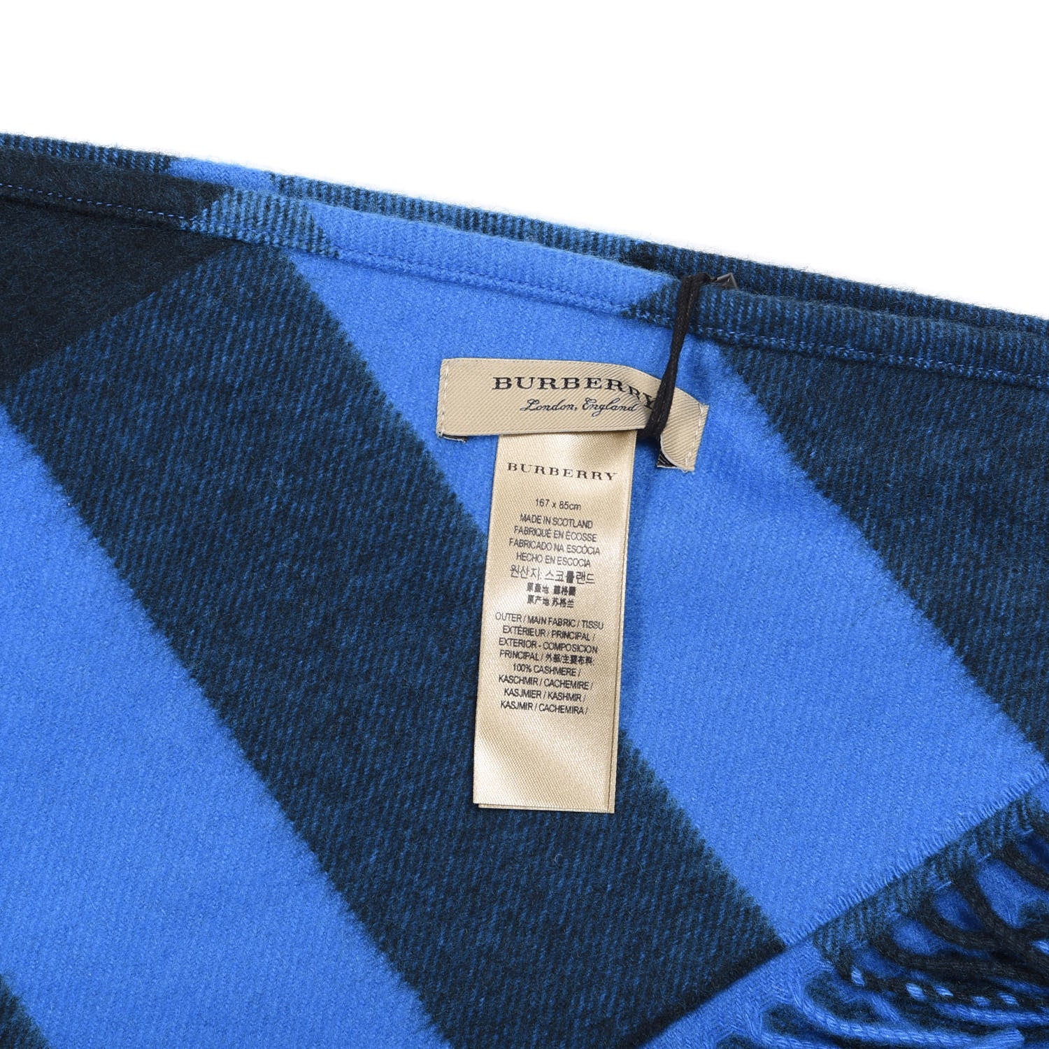 Burberry Cashmere Mega Check Triangle Bandana Scarf Bright Blue 3 of 3