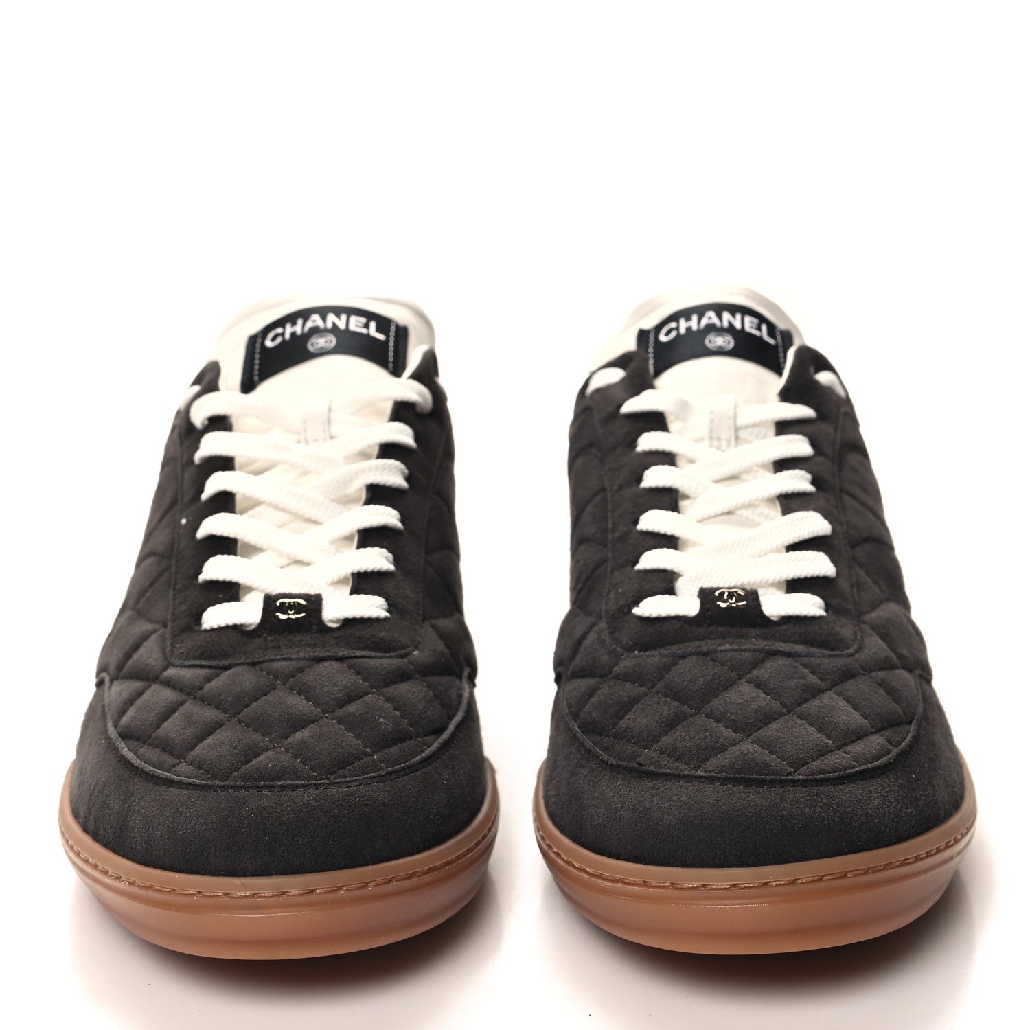 Chanel Suede Kidskin Quilted Mens Sneakers 45 Dark Grey 2 of 9