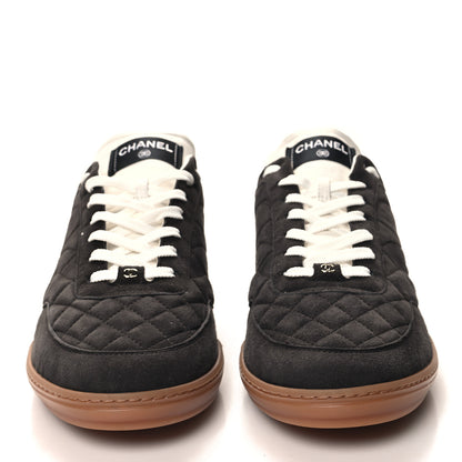 Chanel Suede Kidskin Quilted Mens Sneakers 45 Dark Grey 2 of 9