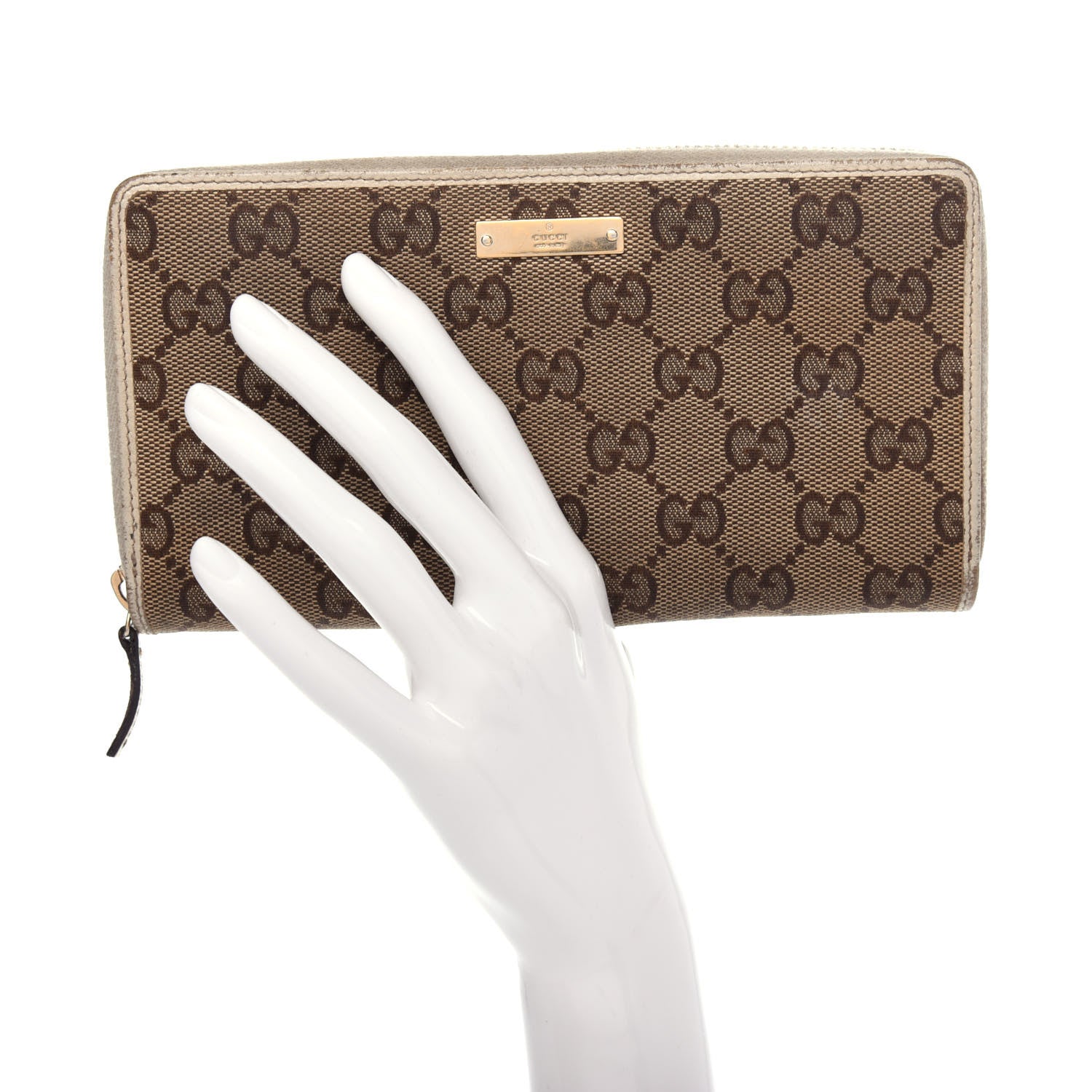 Gucci Monogram Metal Bar Zip Around Wallet Beige Ebony Off White 2 of 9