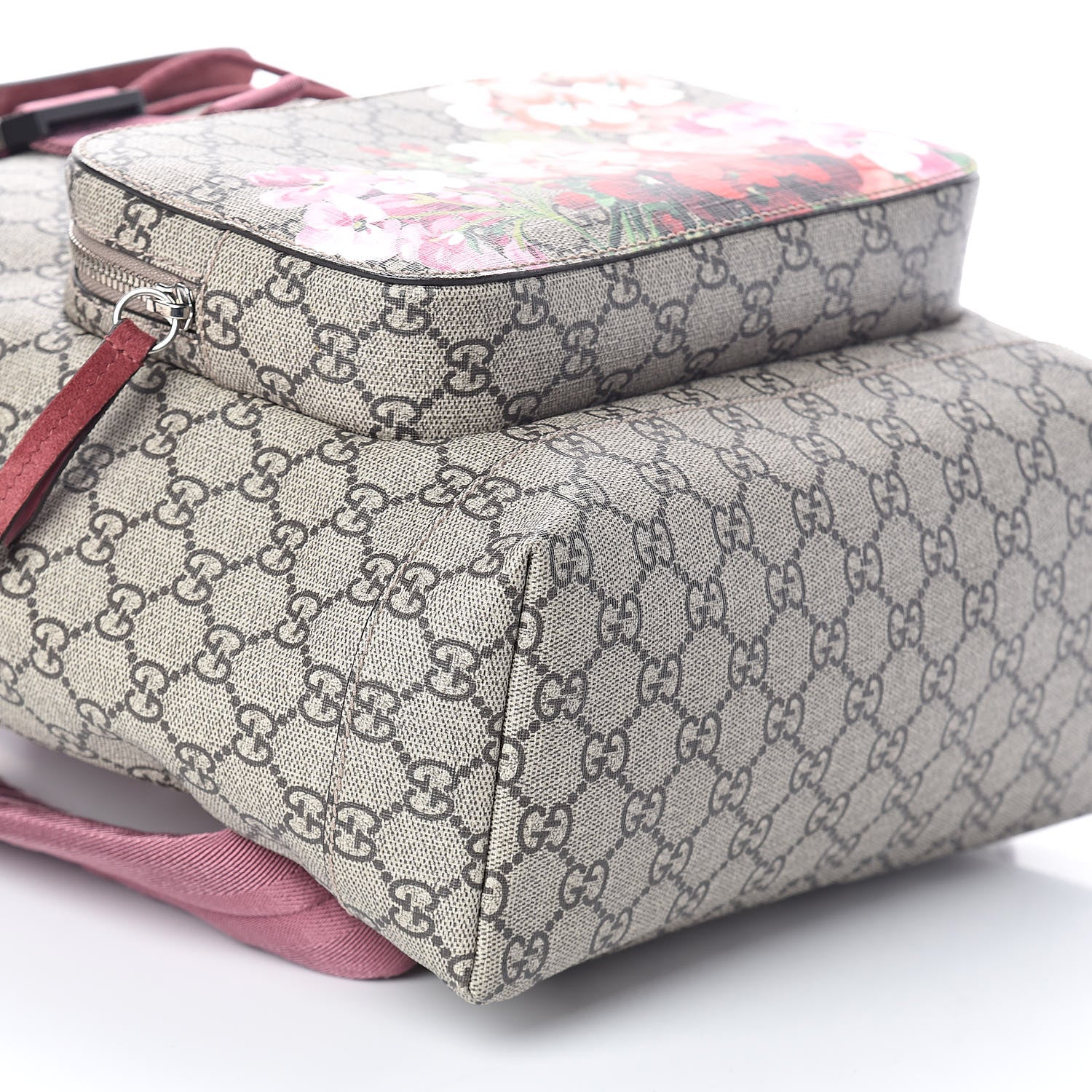Gucci GG Supreme Monogram Blooms Medium Single Buckle Backpack Beige Multicolor Dry Rose 8 of 9