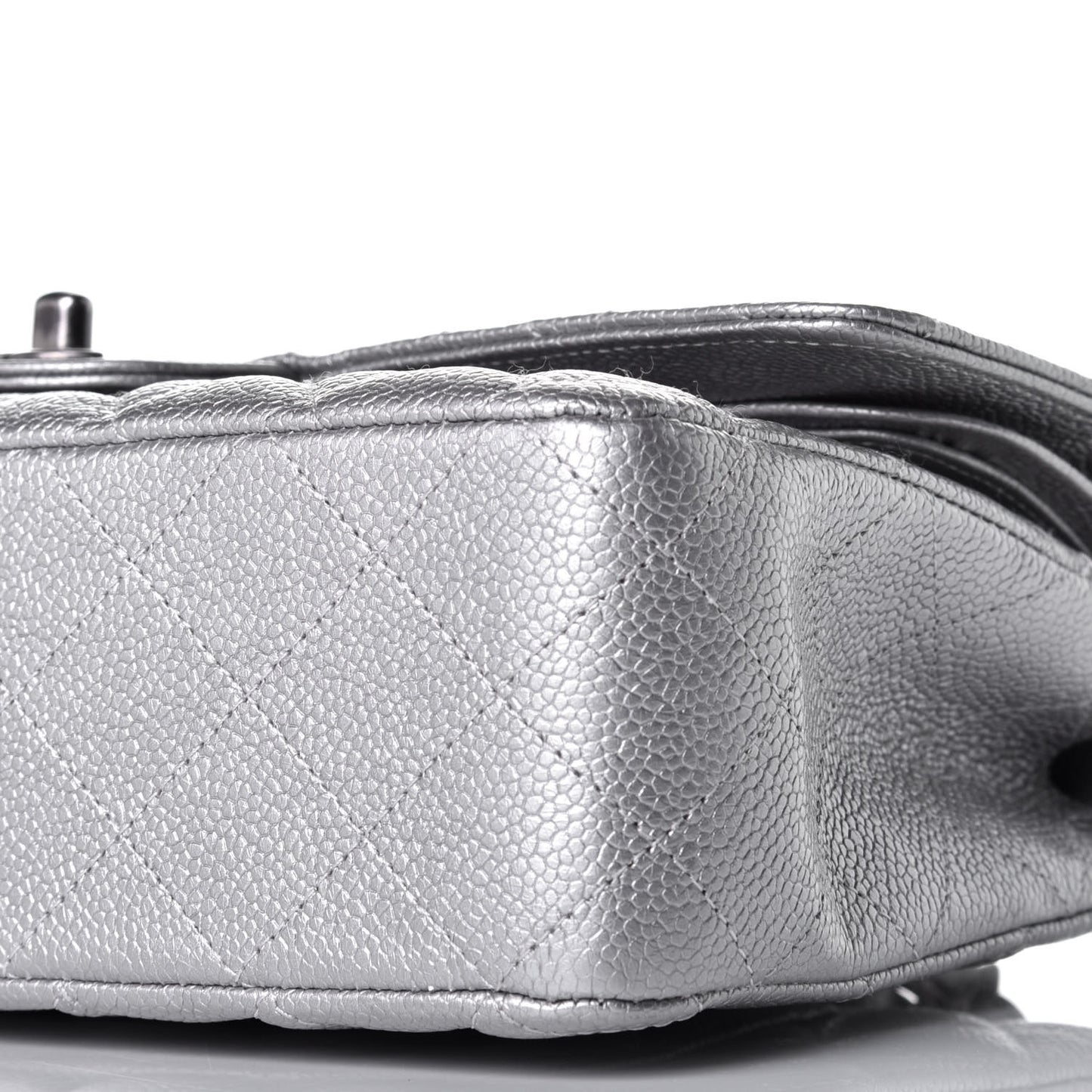 Metallic Caviar Quilted Medium Double Flap Silver