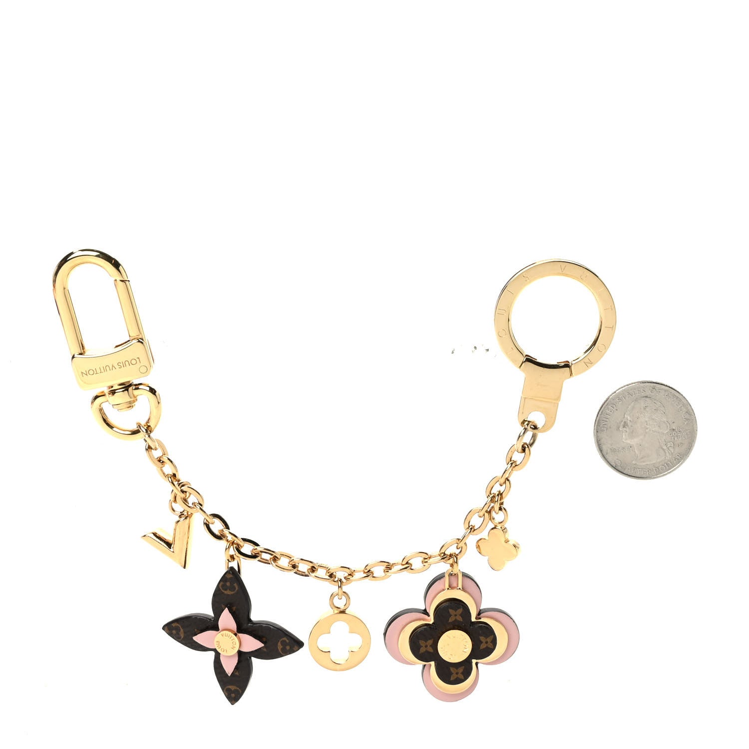 Louis Vuitton Brass Monogram Blooming Flowers Bag Charm Key Holder Rose Ballerine 2 of 4