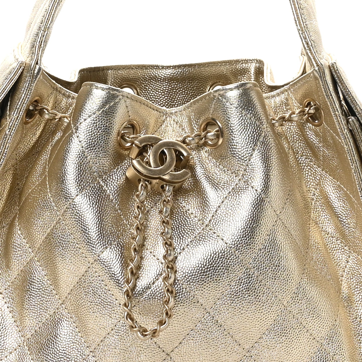 Metallic Caviar Quilted Small Chanel 25 Hobo Gold