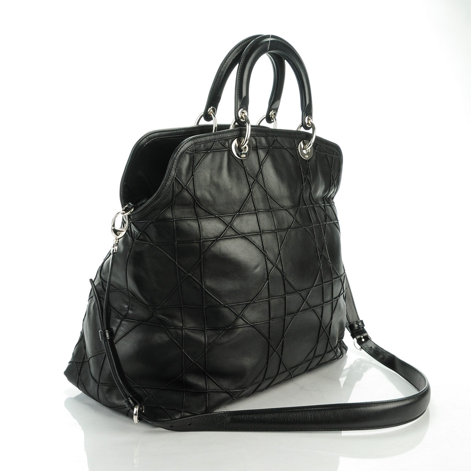 Christian Dior Lambskin Cannage Large Granville Tote Black 3 of 7