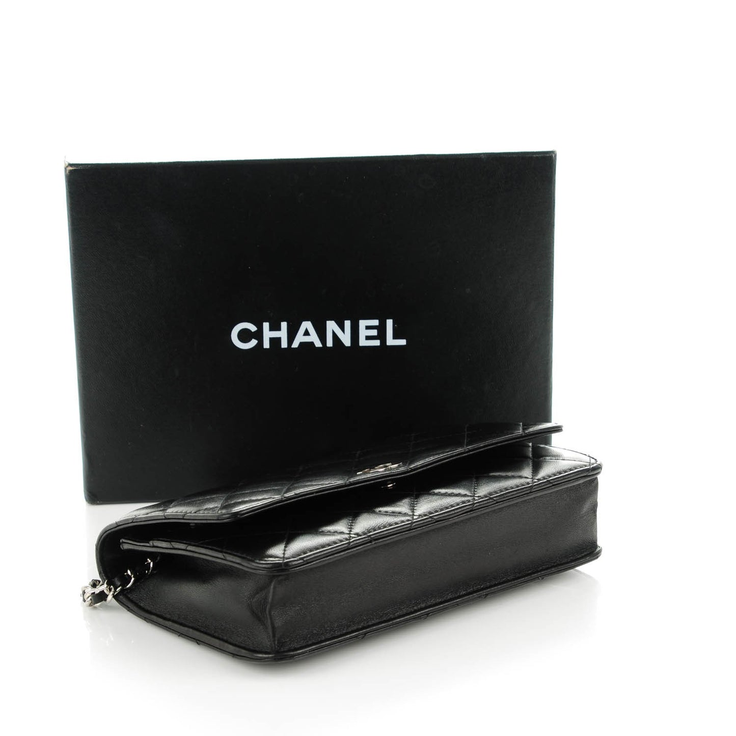 Lambskin Quilted Wallet On Chain WOC Black