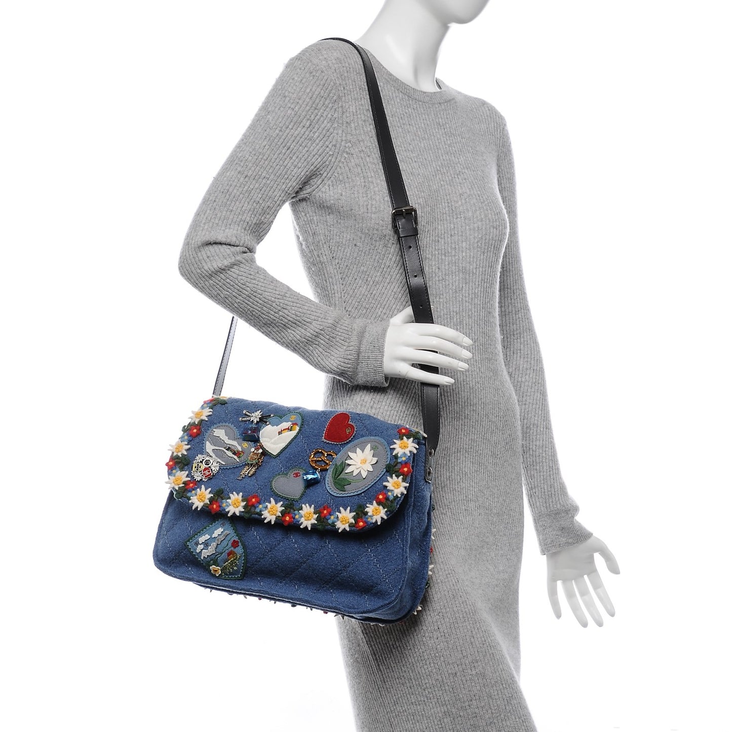 Felt Embroidered Large Crest Austrian Satchel Blue