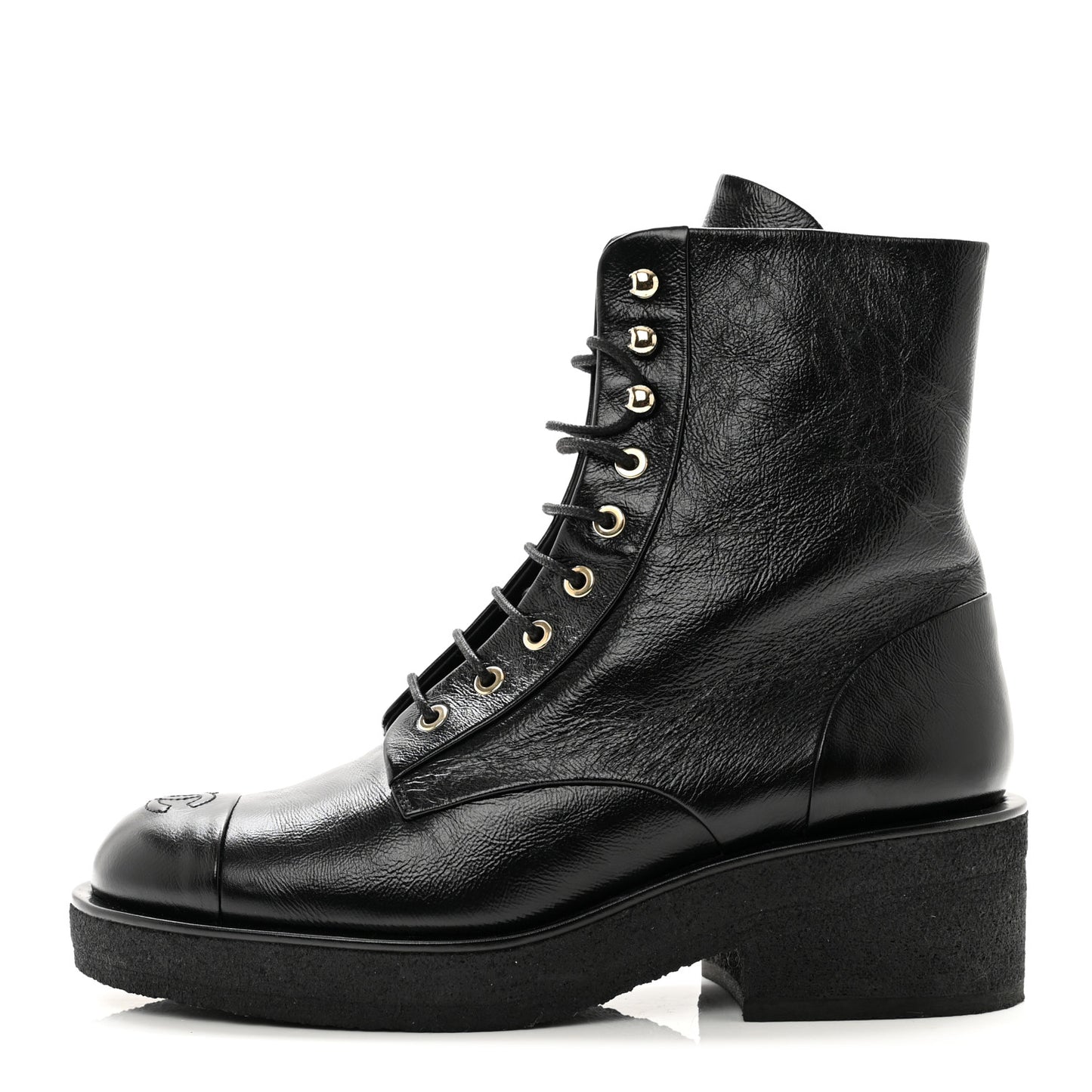 Calfskin Cap Toe Combat Boots 40 Black