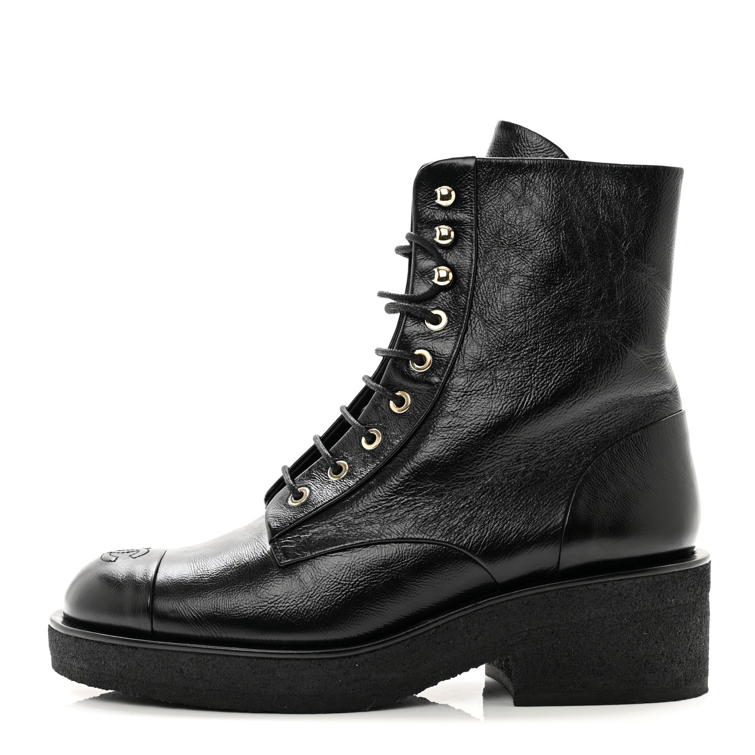 Chanel Calfskin Cap Toe Combat Boots 40 Black 1 of 9