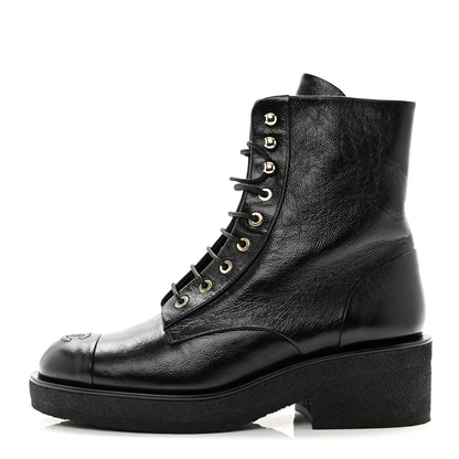 Chanel Calfskin Cap Toe Combat Boots 40 Black 1 of 9