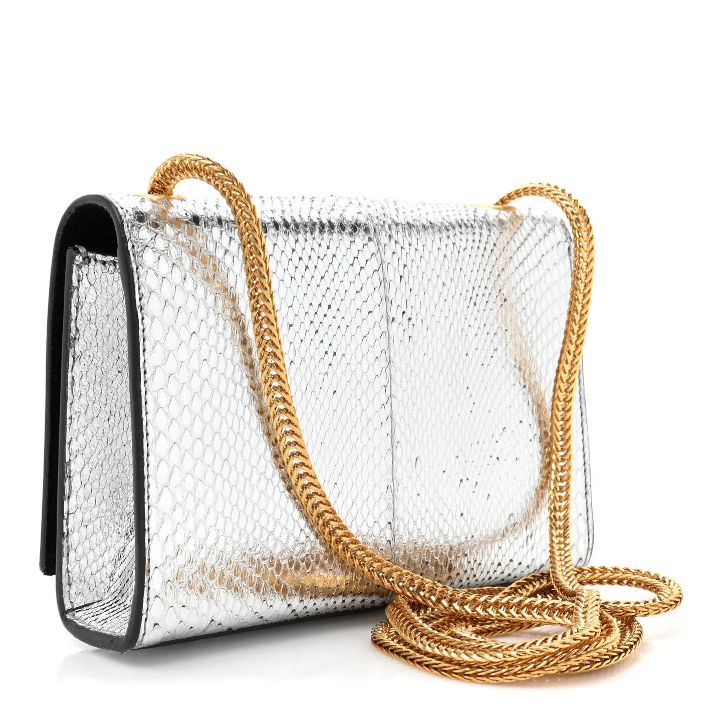 Metallic Snakeskin Small Classic Monogram Kate Tassel Satchel Silver