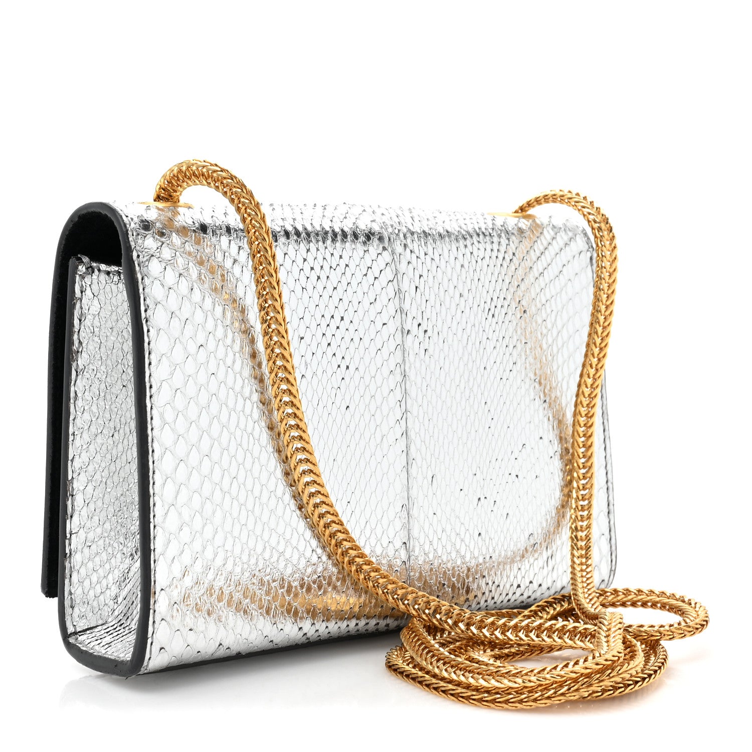 Saint Laurent Metallic Snakeskin Small Classic Monogram Kate Tassel Satchel Silver 2 of 12