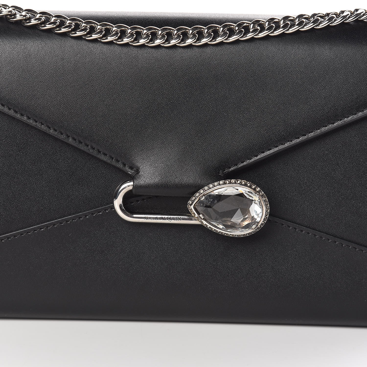 Alexander McQueen Calfskin Crystal Pin Envelope Wallet On Chain Black 11 of 11