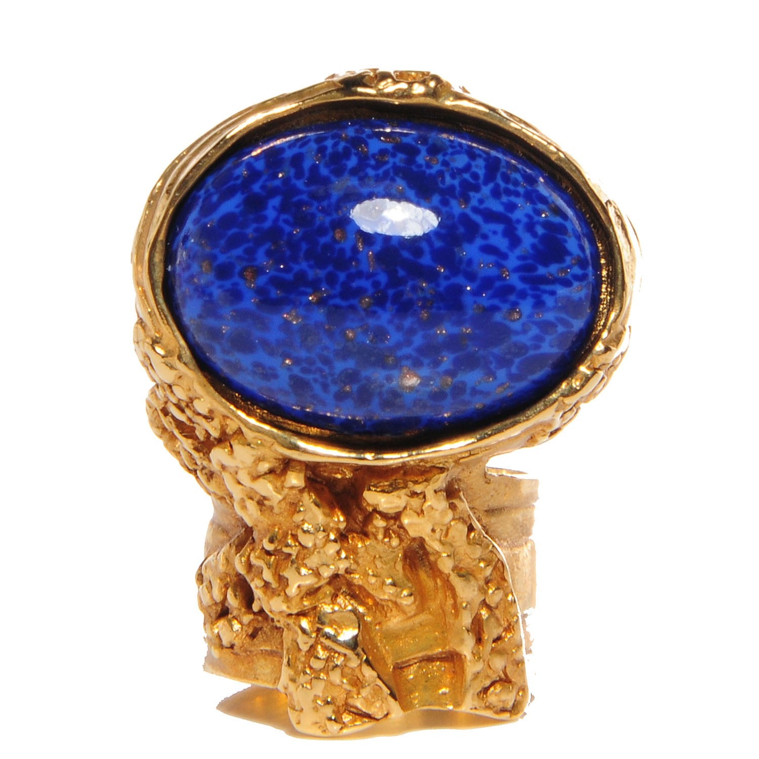 Saint Laurent Glass Cabochon Arty Ovale Ring 7 Gold Lapis 1 of 4