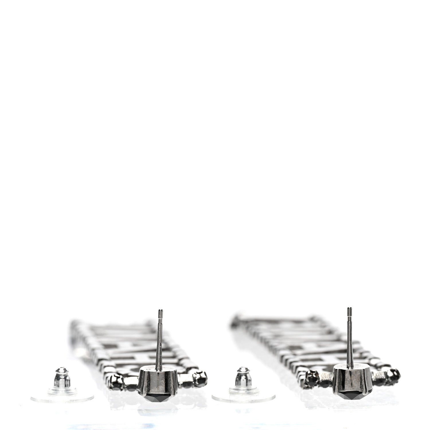 Chanel Ruthenium Crystal Chanel Logo Drop Earrings Black 4 of 5