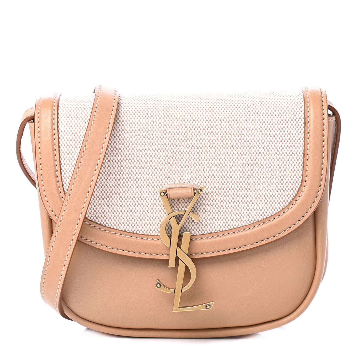 Smooth Calfskin Cotton Canvas Small Kaia Satchel Natural Beige