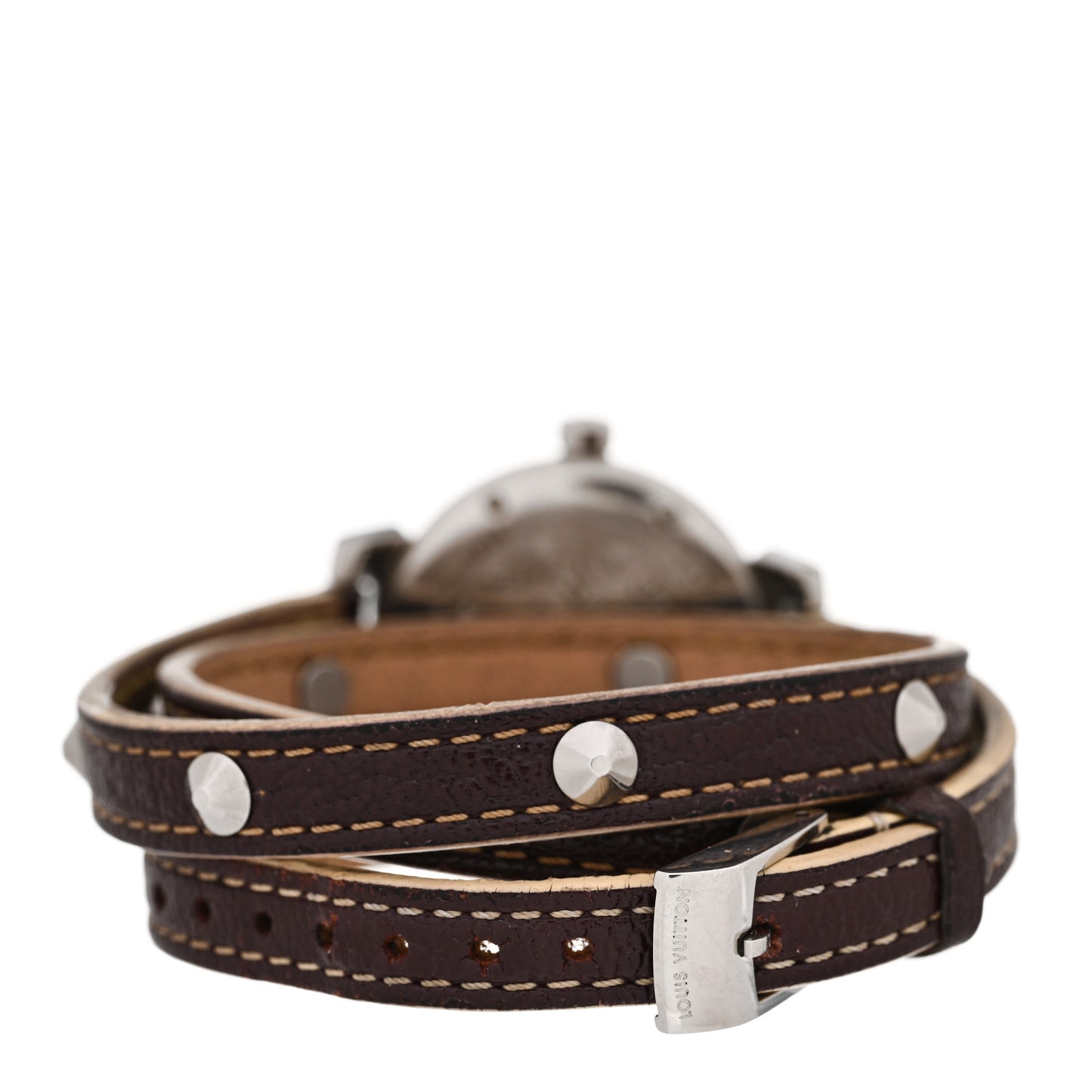 Stainless Steel Calfskin 28mm Tambour Triple Wrap Quartz Watch Brown