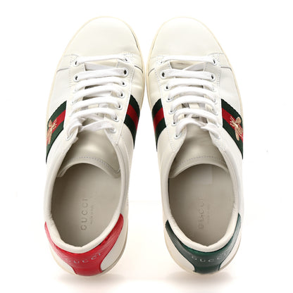 Gucci Calfskin Ayers Bee Embroidered Womens Ace Sneakers 37.5 White Green 3 of 20