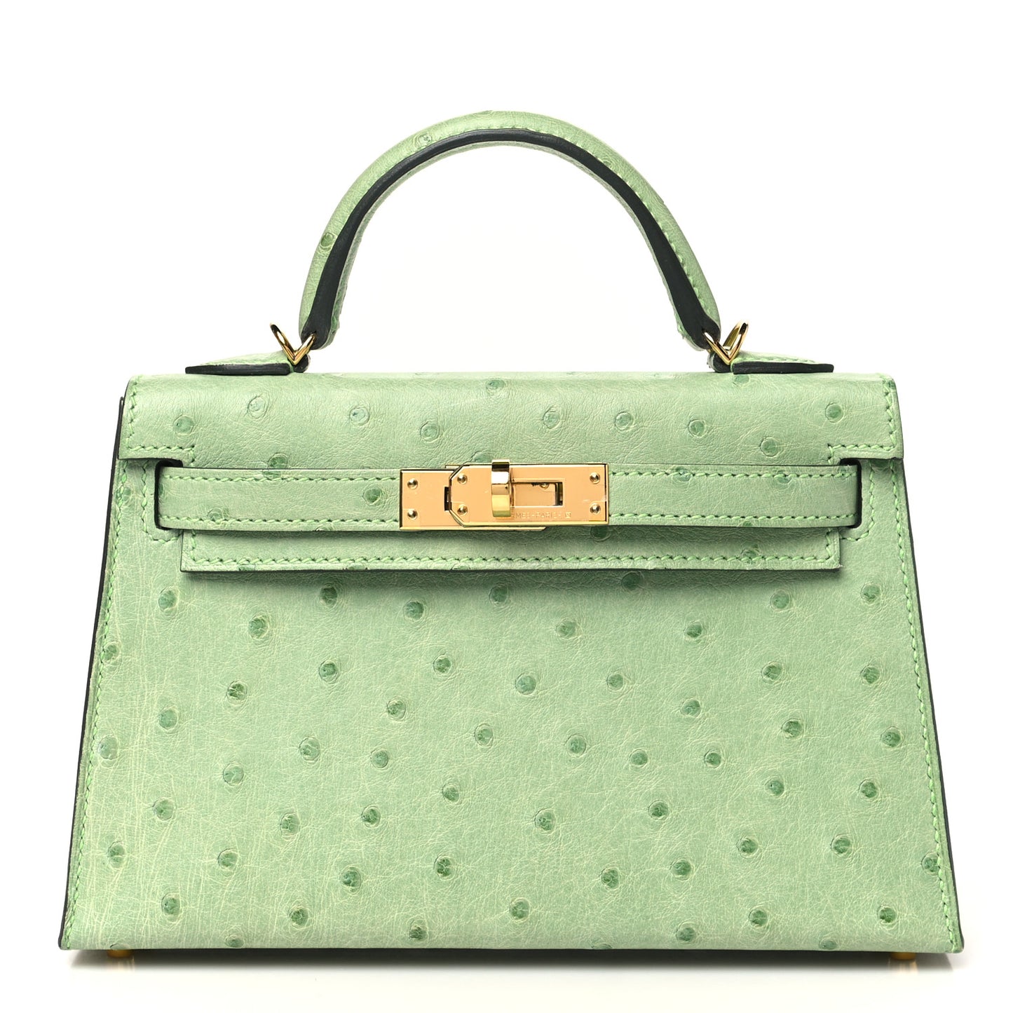 Ostrich Kelly Sellier Mini 20 Vert Criquet