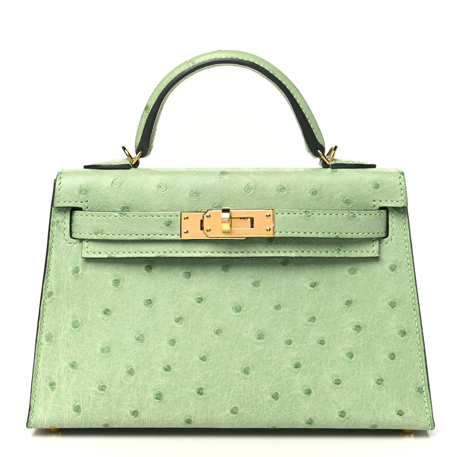 Hermes Ostrich Kelly Sellier Mini 20 Vert Criquet 1 of 11