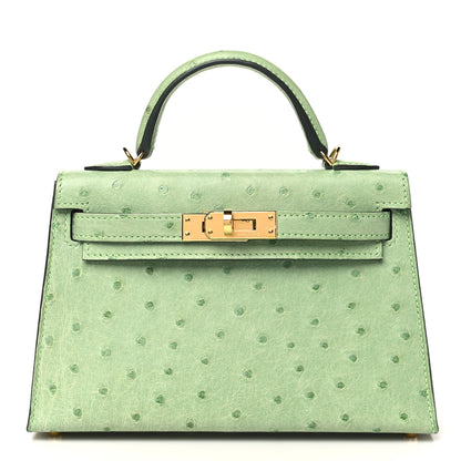 Hermes Ostrich Kelly Sellier Mini 20 Vert Criquet 1 of 11