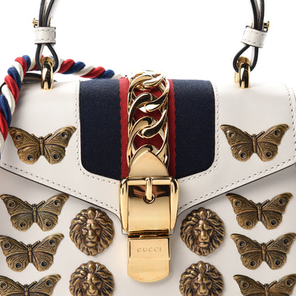 Gucci Calfskin Animal Studs Mini Sylvie Top Handle Bag White 10 of 10